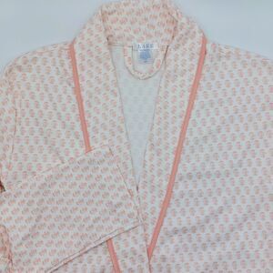 LAKE 100% Pima Cotton Pink Roses Midi Robe Women's Size XXS Attached Belt Peru